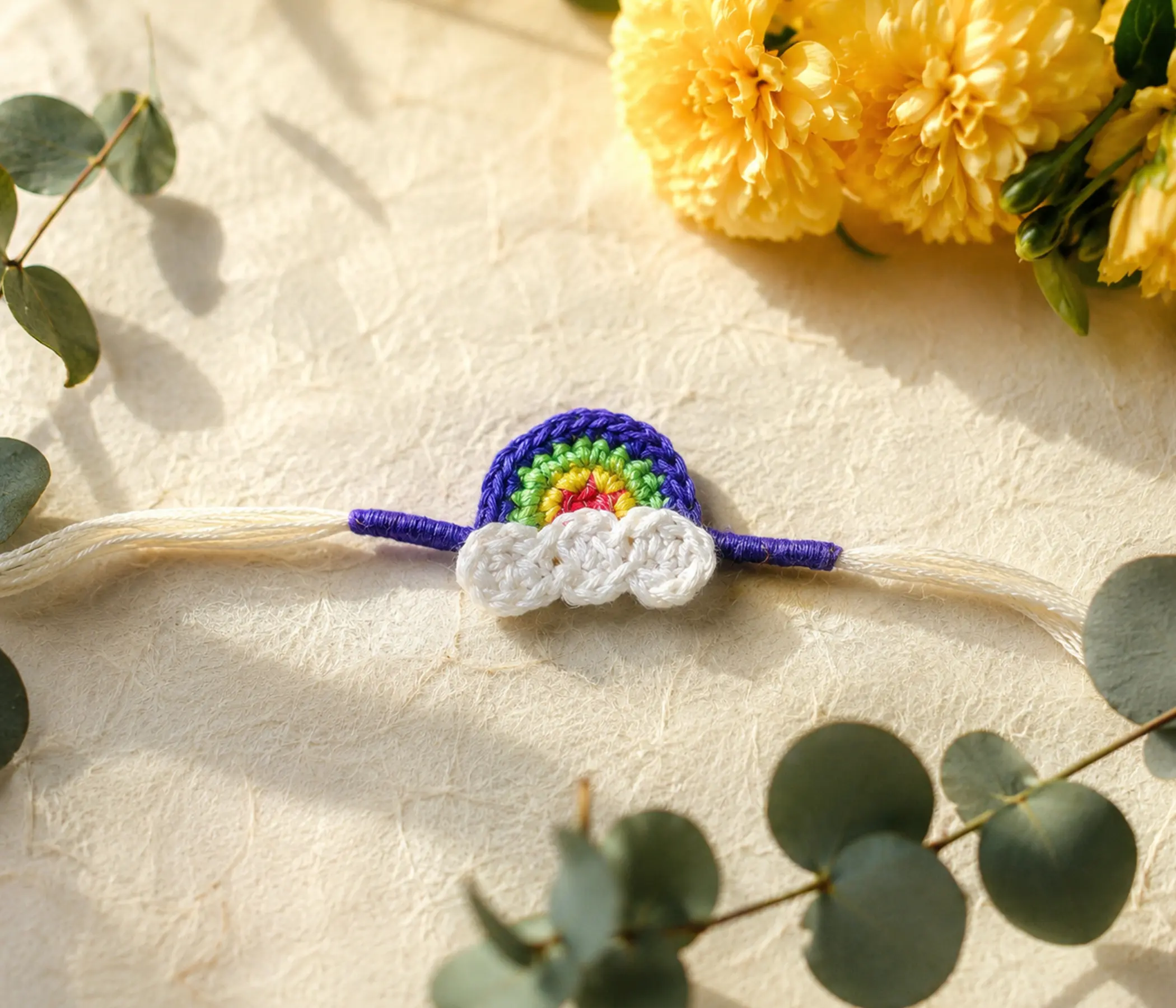 Rainbow & Cloud Handcrafted Kids Crochet Rakhi